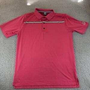 FootJoy Polo Shirt Mens Large Athletic‎ Fit Pink Stripe Golf Performance Eugene